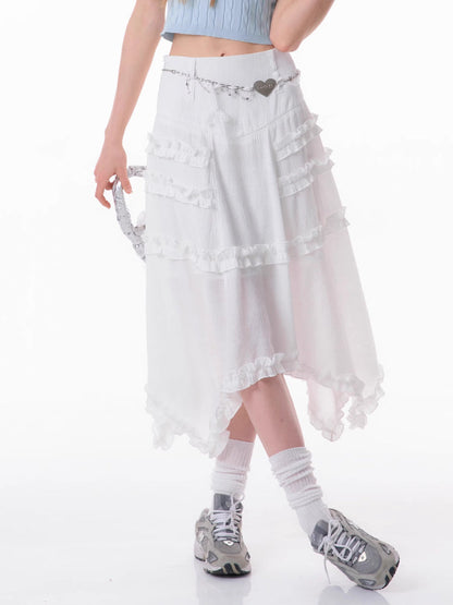 High waist slim lace white skirt【s0000007832】