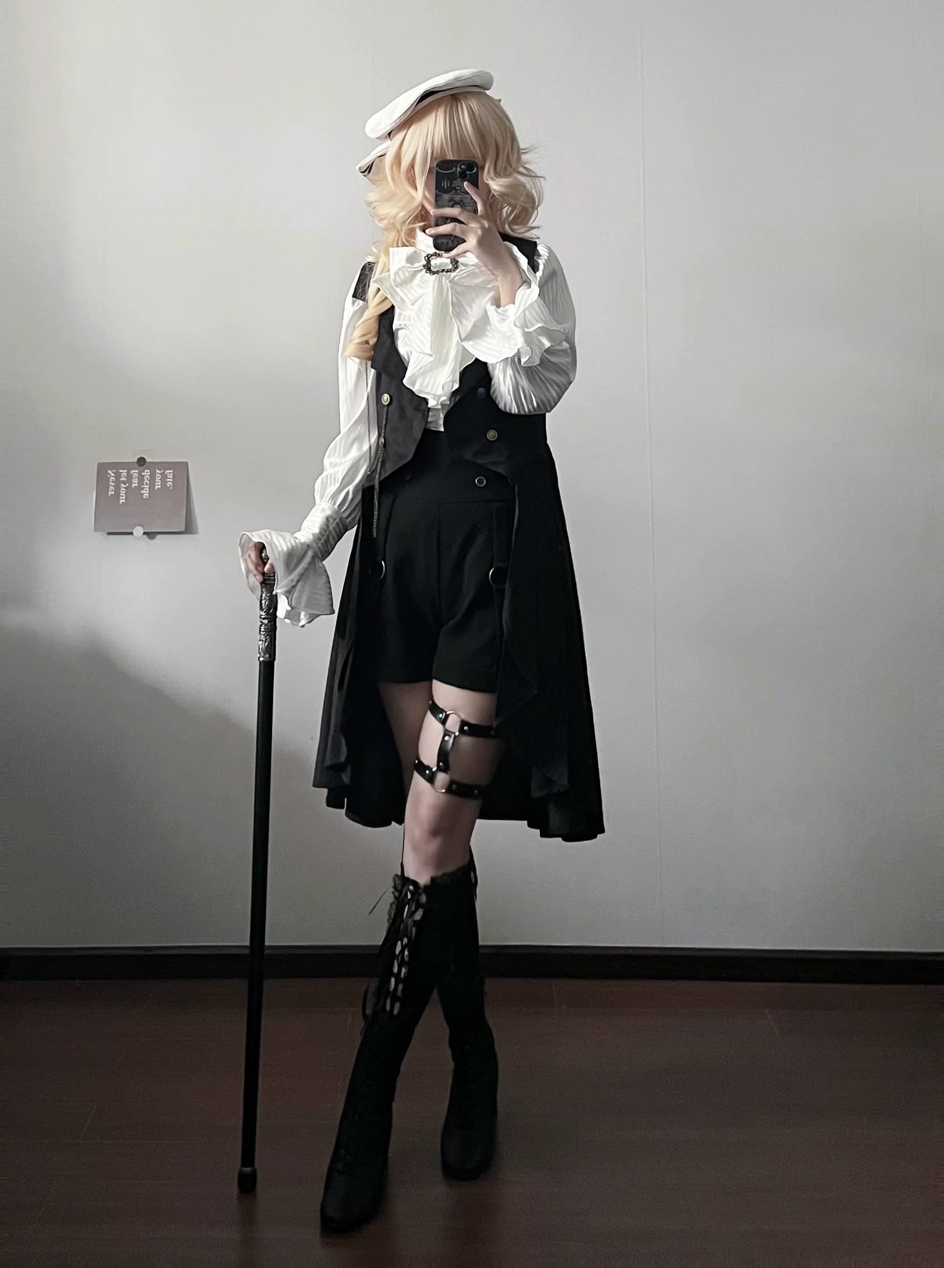 Gazing Galactic - Moonstone - Ouji Lolita Black Vest Prince Long Trailing Vest