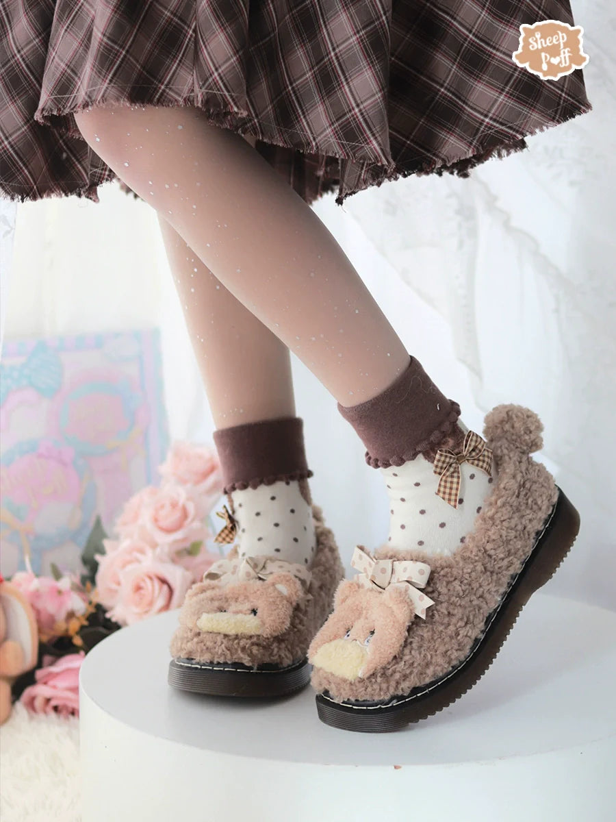 Sheep Puff - Mikko Rolled - Winter Lolita Shoes Warm Fleece Shoes