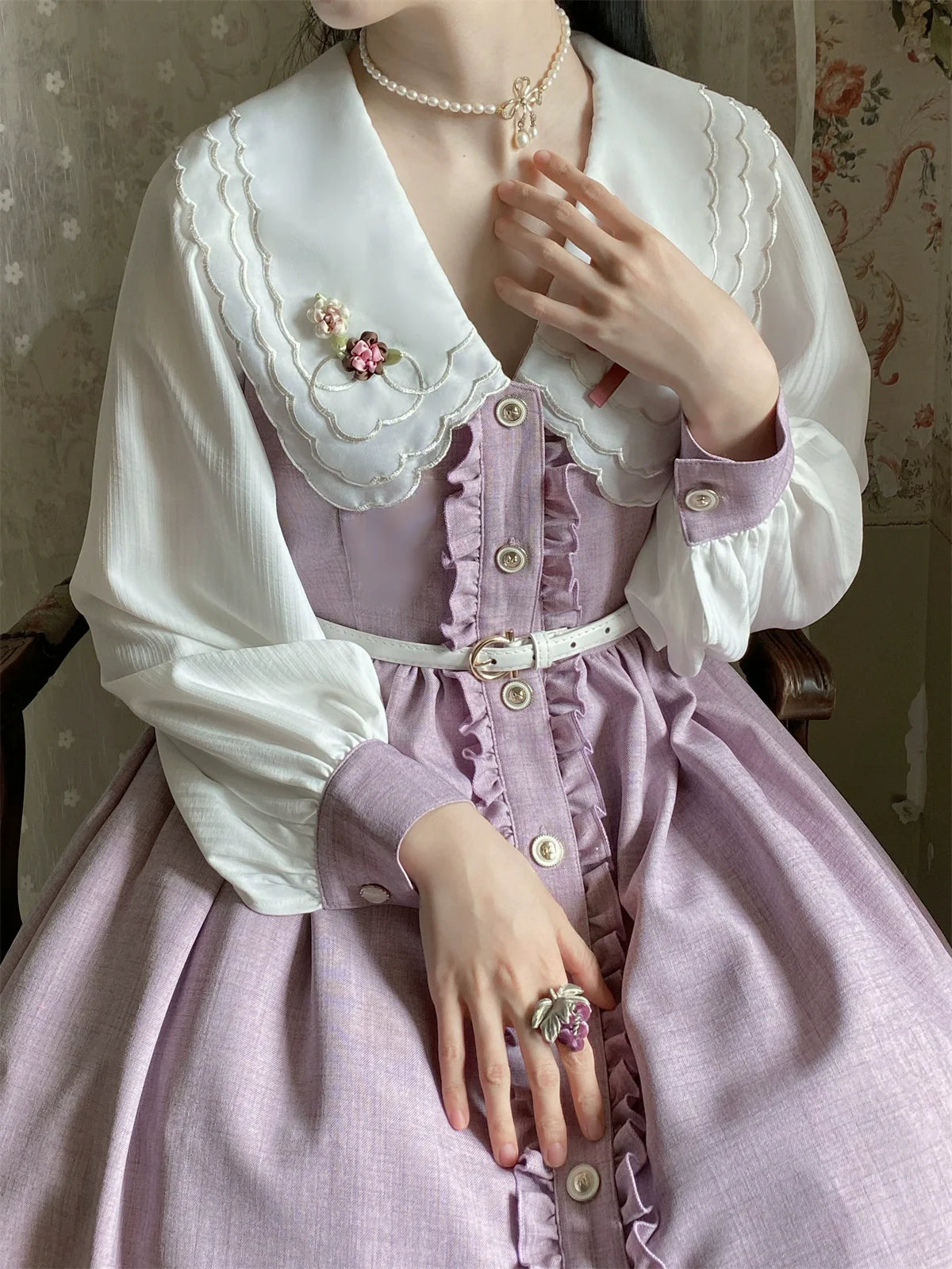 EESSILY - Window Rose - Classic Lolita OP Front Buttoned Embroidery Lolita Dress