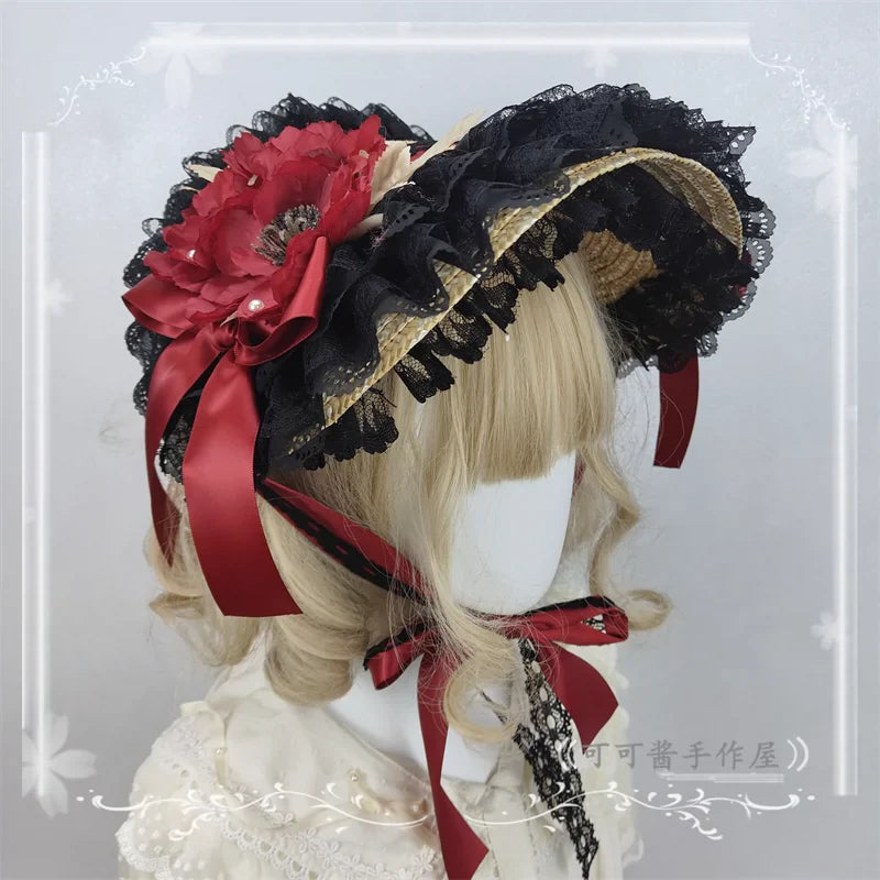 Cocoa Jam - Country Lolita Bonnet Lace Flower Flat Cap Multicolors Customized