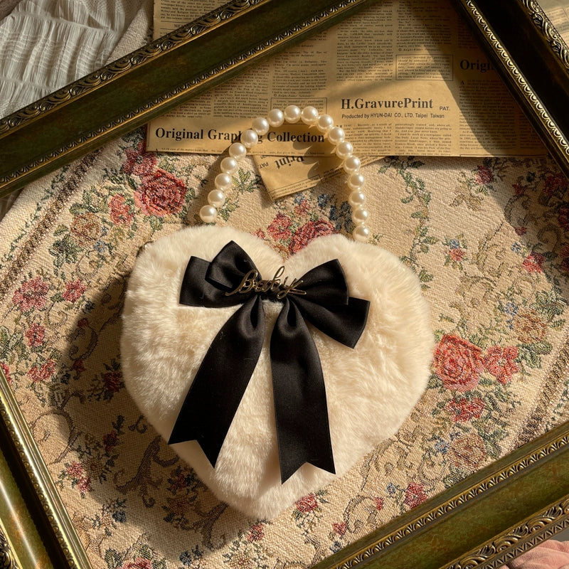 MAID - Kawaii Lolita Heart Bag Plush Pearl Chain Handbag