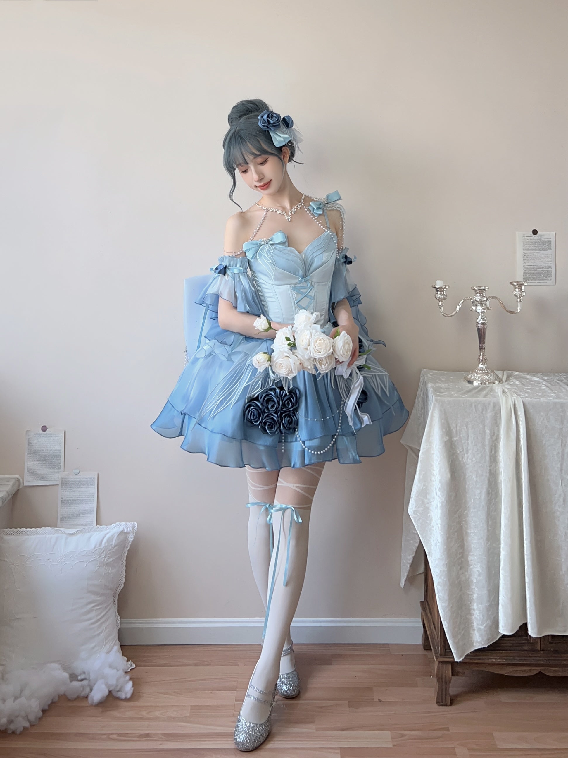 Meowing and fruity - Swan Fantasy - Fairy Lolita Short JSK Ballet-Style Jumper Dress