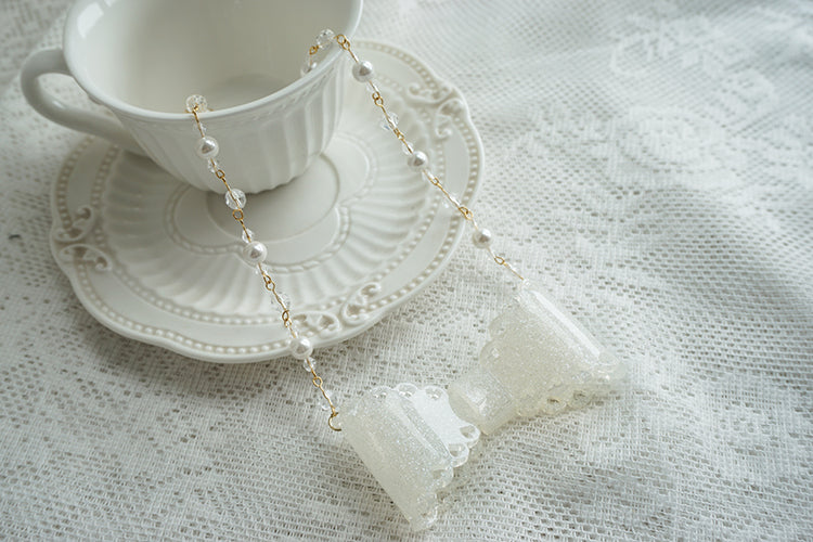 Cat Tea Party - Handmade Sweet Lolita Beaded Bow Necklace
