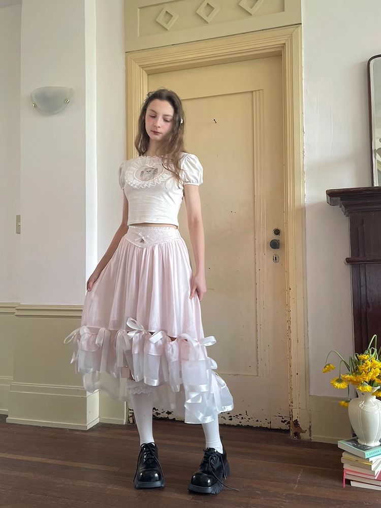 Ribbon lace splicing long skirt【s0000008726】