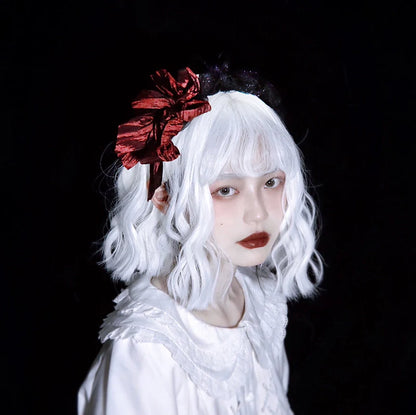 Strange Sugar - Gothic Lolita KC Black Wine Red Ruffled Bow Hair Accessories