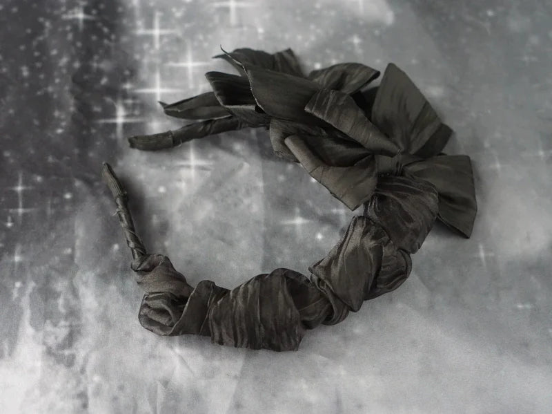 Strange Sugar - Gothic Lolita KC Black Wine Red Ruffled Bow Hair Accessories