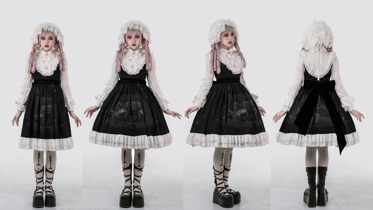 Dark Circle Clinic - Barbara Manor Night - Gothic Lolita JSK Pleated Floral Print Lolita Dress