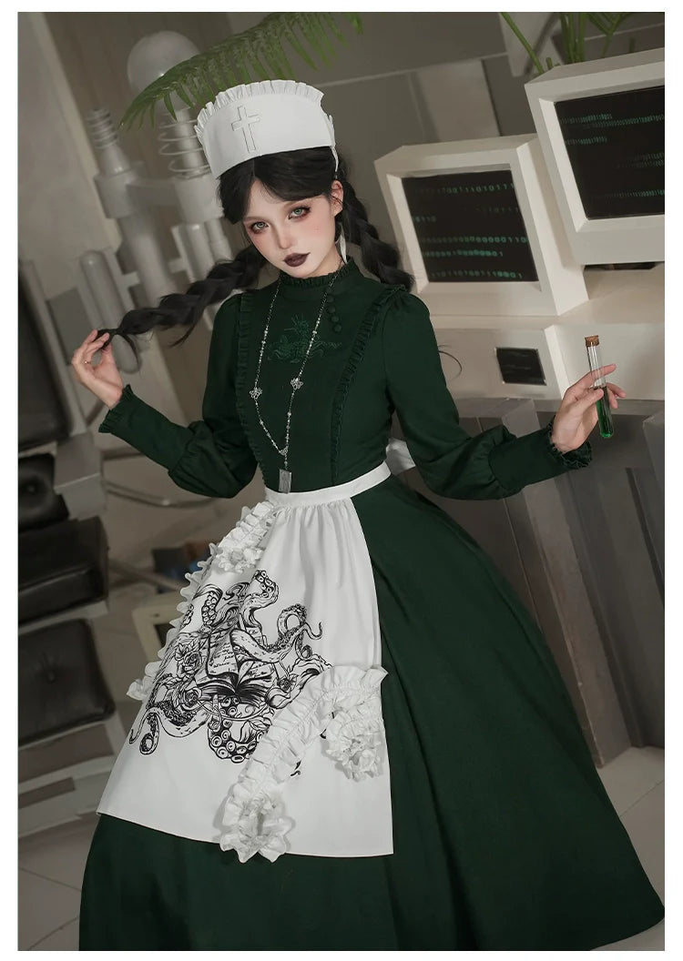 With PUJI - Letter and Poetry ﾂｷ Abyss Clinic - Gothic Lolita Green Dress Set