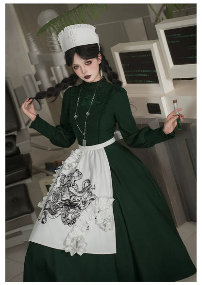 With PUJI - Letter and Poetry ﾂｷ Abyss Clinic - Gothic Lolita Green Dress Set