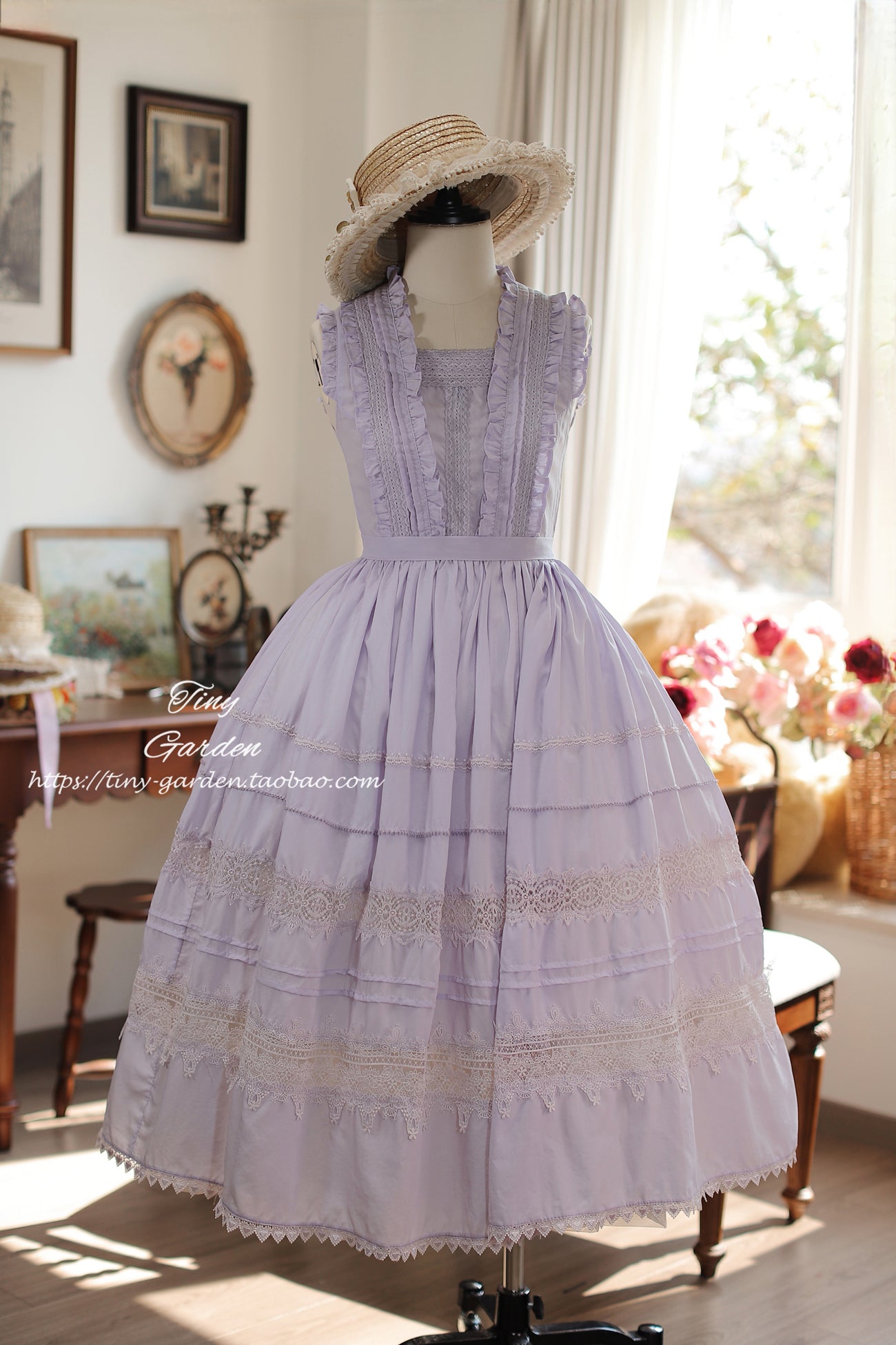 Tiny Garden - Spring Whisper - Solid Color Classic Lolita JSK Dress with Tulle Apron