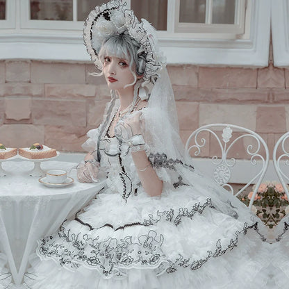 Cat Fairy - Dark Starry Night - Wedding Lolita Jumper Dress Black And White Tea Party Dress