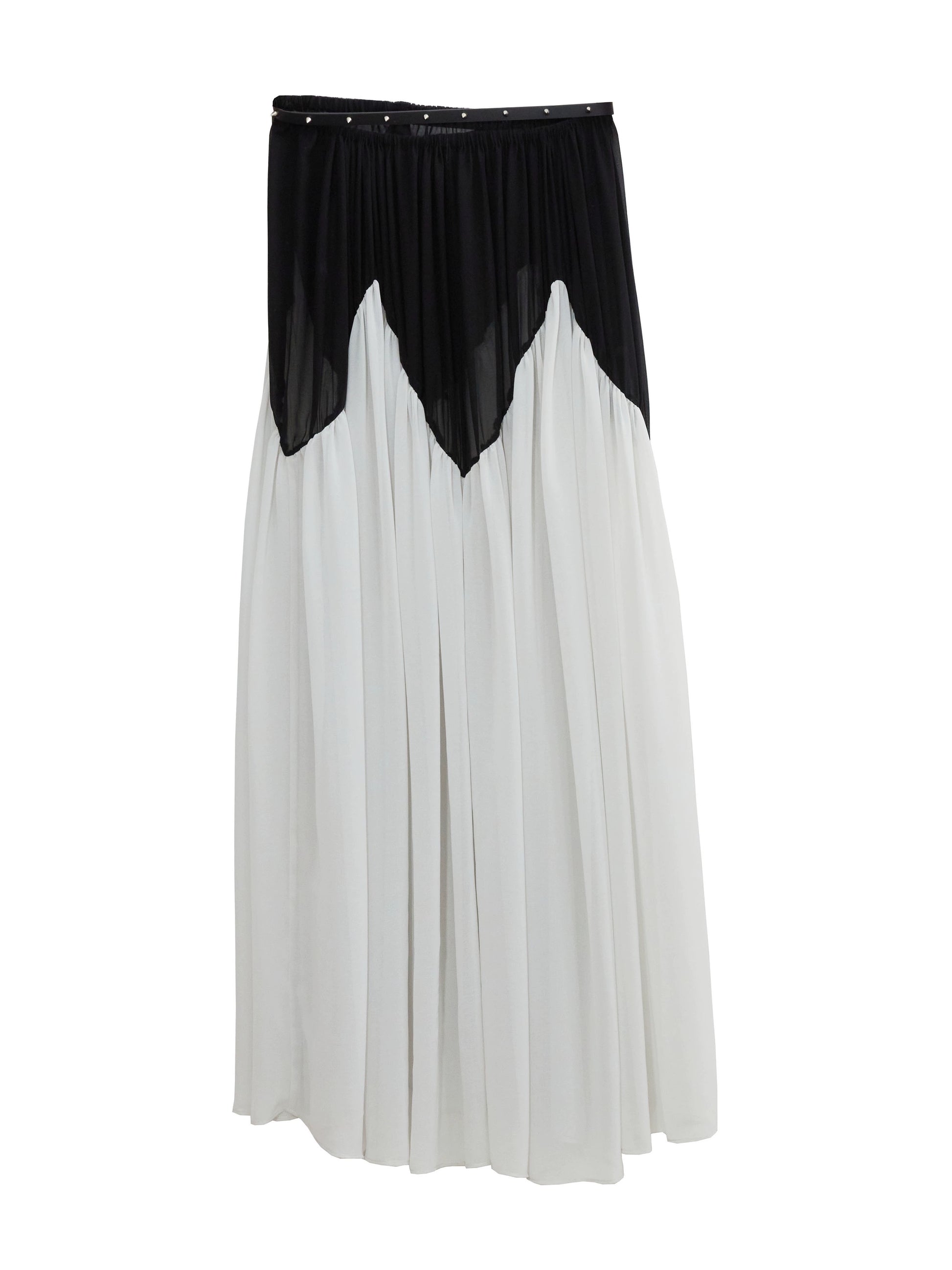 Contrast Stitching Rivet Decorative Belt Chiffon Skirt