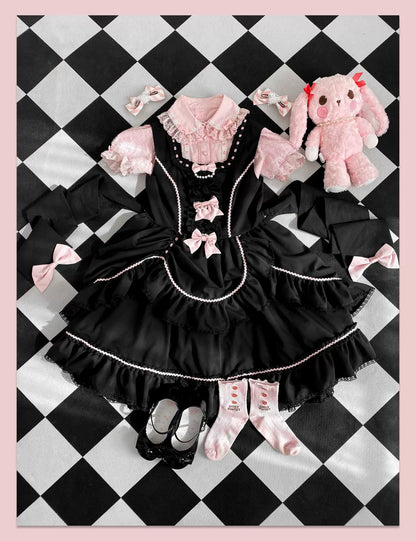 Catlow Rabbit - Black Lolita Doll OP/JSK with Adjustable Elasticity