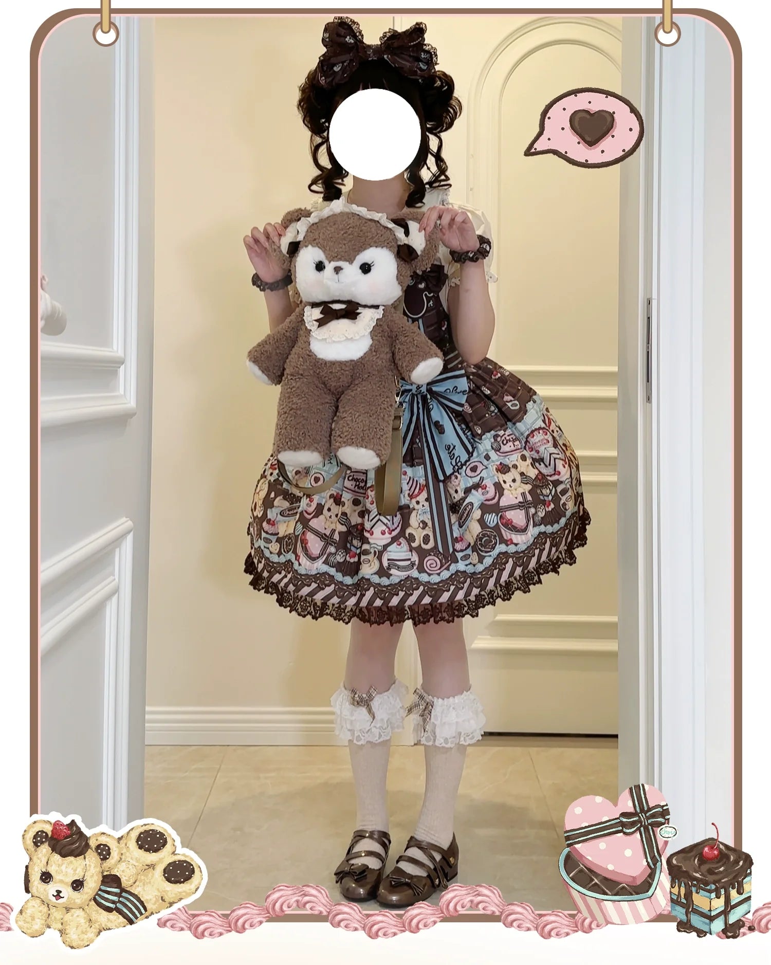 Sweet Dream Sheep - Chocolate Bear - Sweet Lolita Salopette High Waist Dress