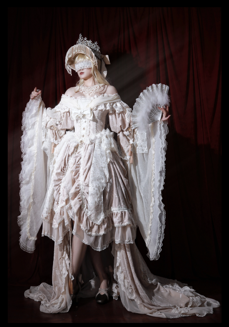 Guaji - Isabella - Wedding Lolita OP Bridal Dress with Tiered Petticoat and Trailing