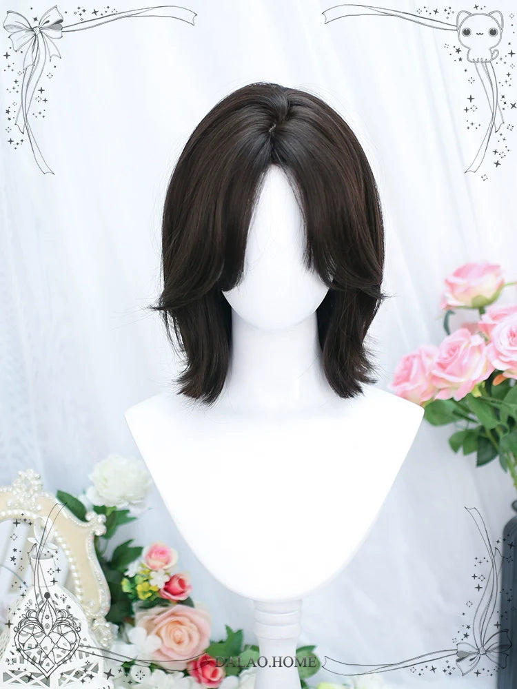 Dalao Home - Bitter Wine - Daily Lolita Short Wig Eight-character Bangs Short Black Tea