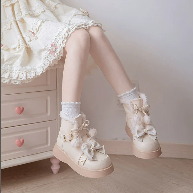 Beauty Bunny - Milk Bear - Winter Lolita Shoes Thick Sole Fleece Snow Boots