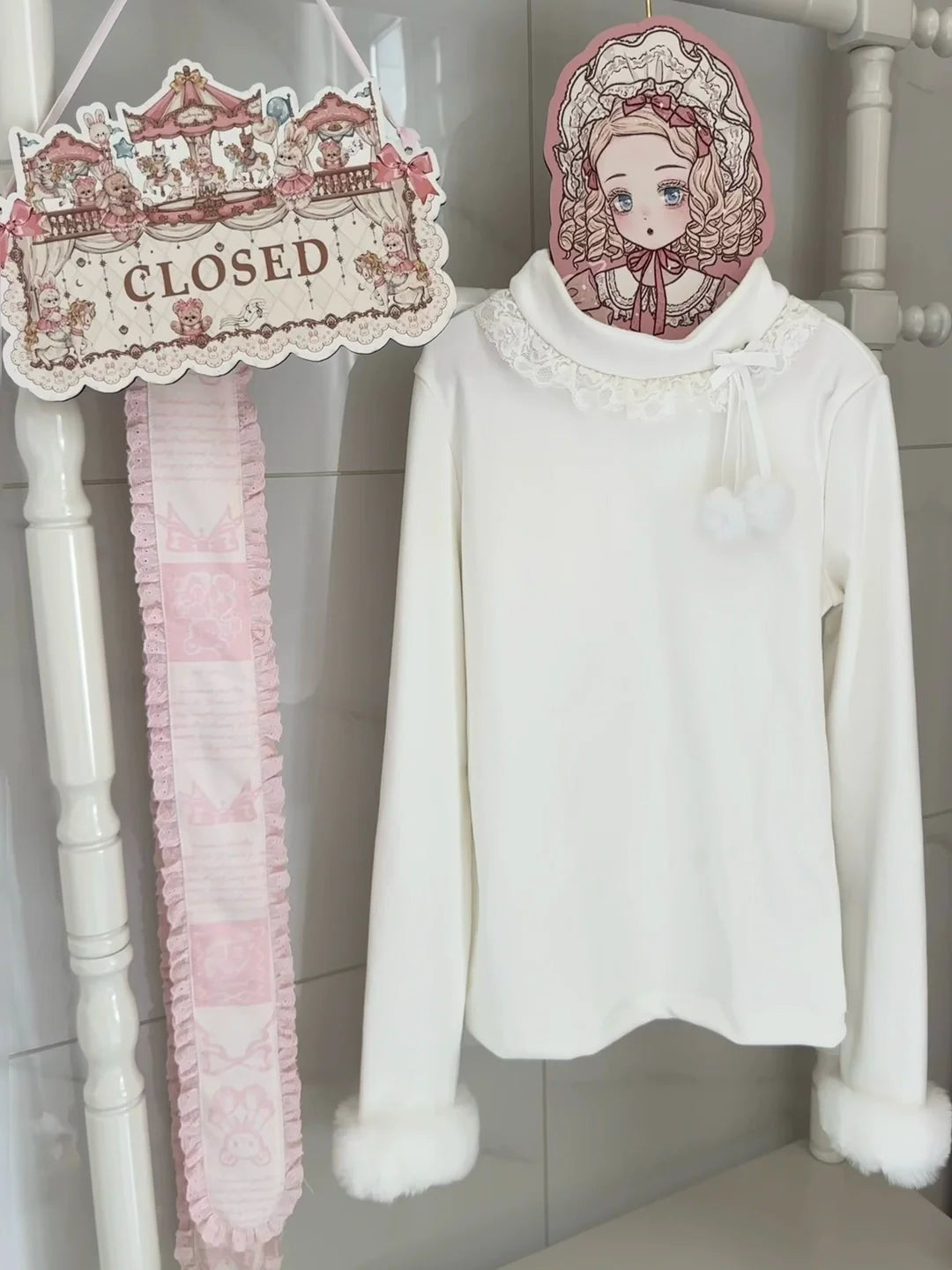 MeowMeow - Pom Pom - Kawaii Lolita Winter Innerwear, Fuzzy Cuffs