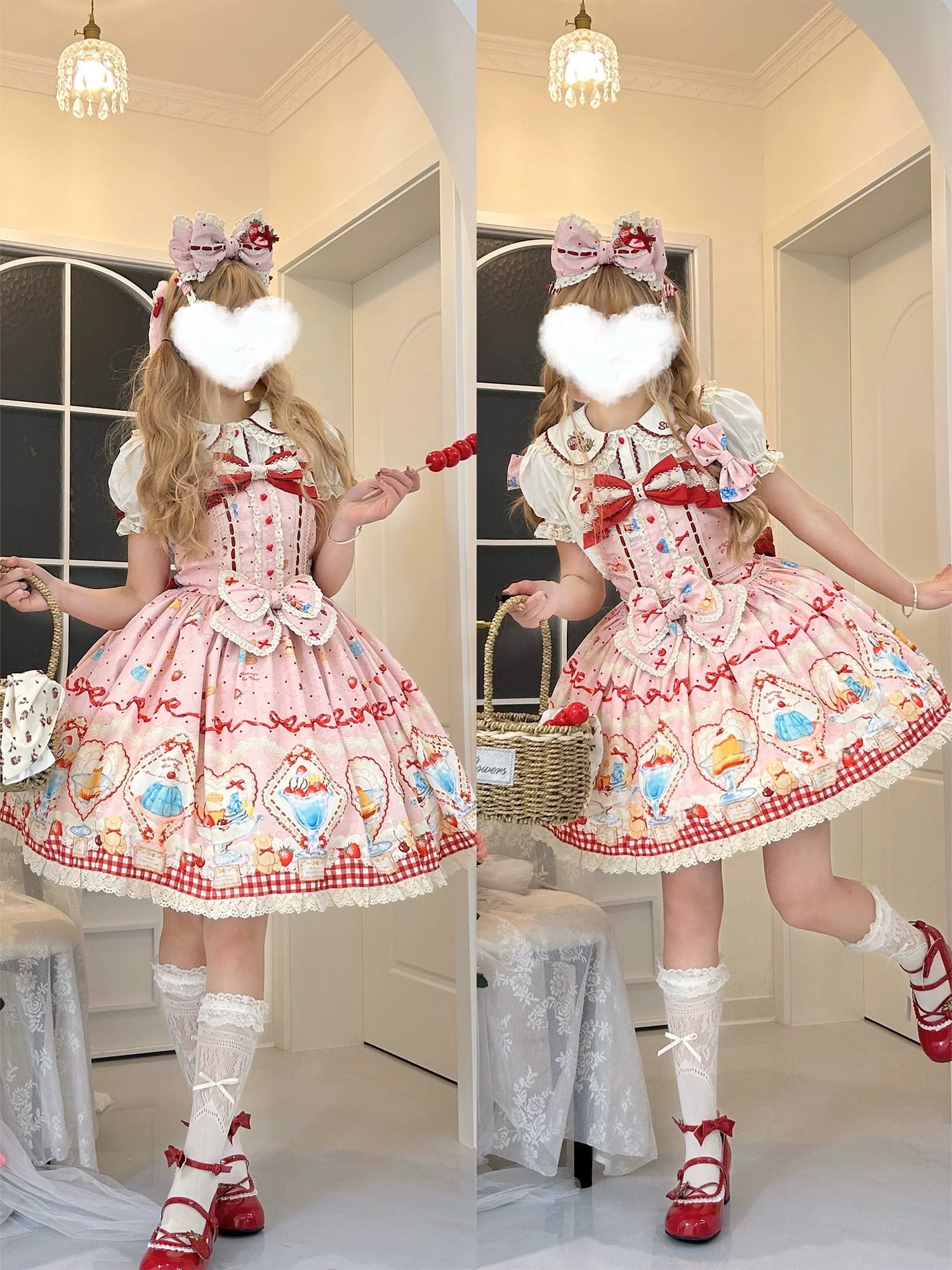 DreamWhale - Showa Dessert Showcase - Kawaii Lolita Dress Suit Pudding-Inspired JSK/Salopette
