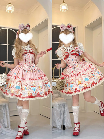 DreamWhale - Showa Dessert Showcase - Kawaii Lolita Dress Suit Pudding-Inspired JSK/Salopette