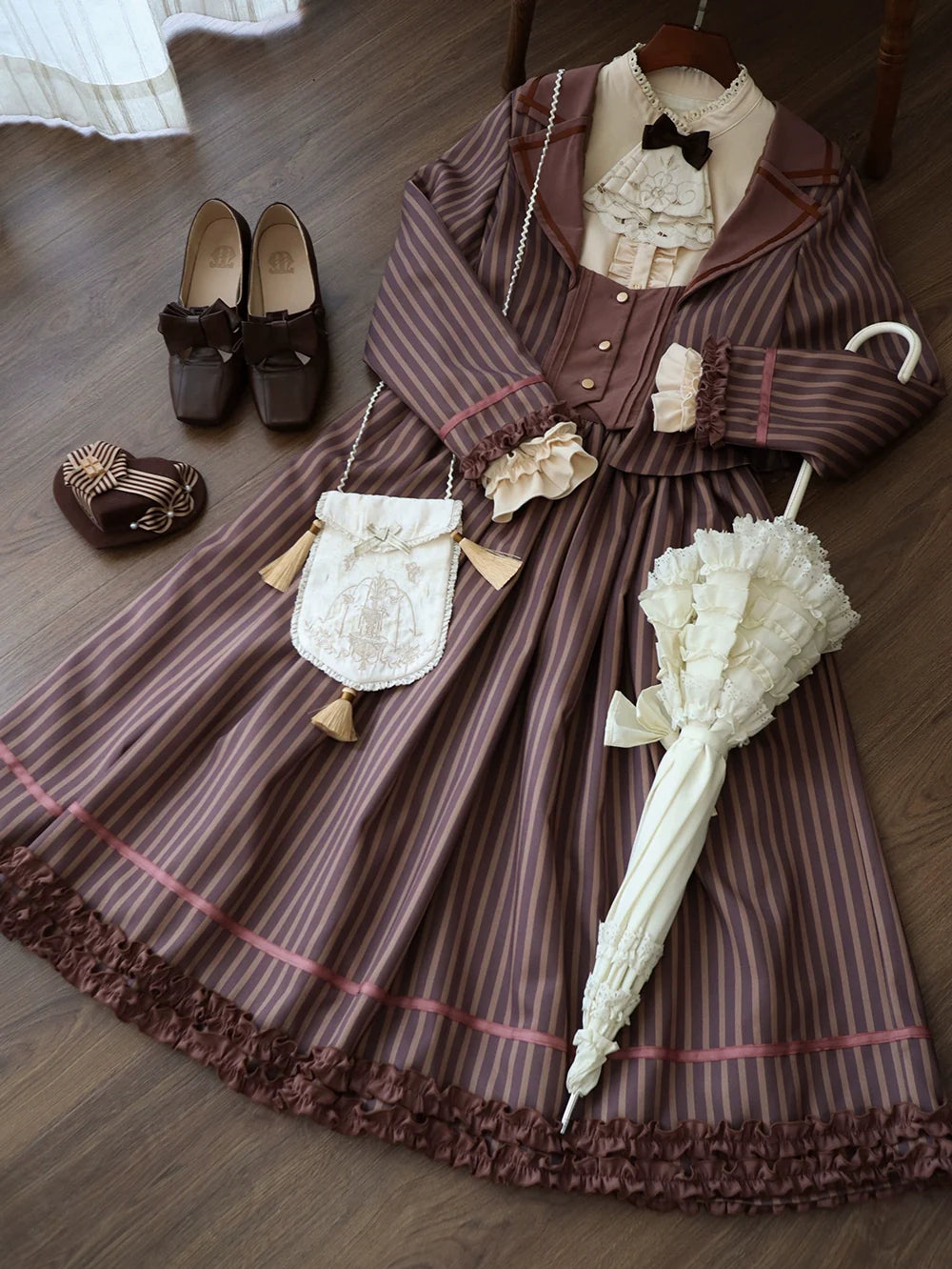 Miss Point - Classical Chocolate - Classic Lolita Skirt Elegant Striped SK