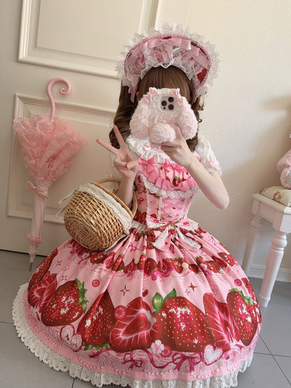 Hanguliang - Strawberry Tale - Sweet Lolita JSK Strawberry Printed Dress