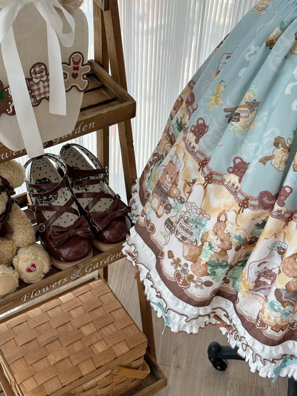 Babyblue - Little Bear Honey Jar - Kawaii Lolita Short Sleeve OP Gingerbread Man Embroidered Dress