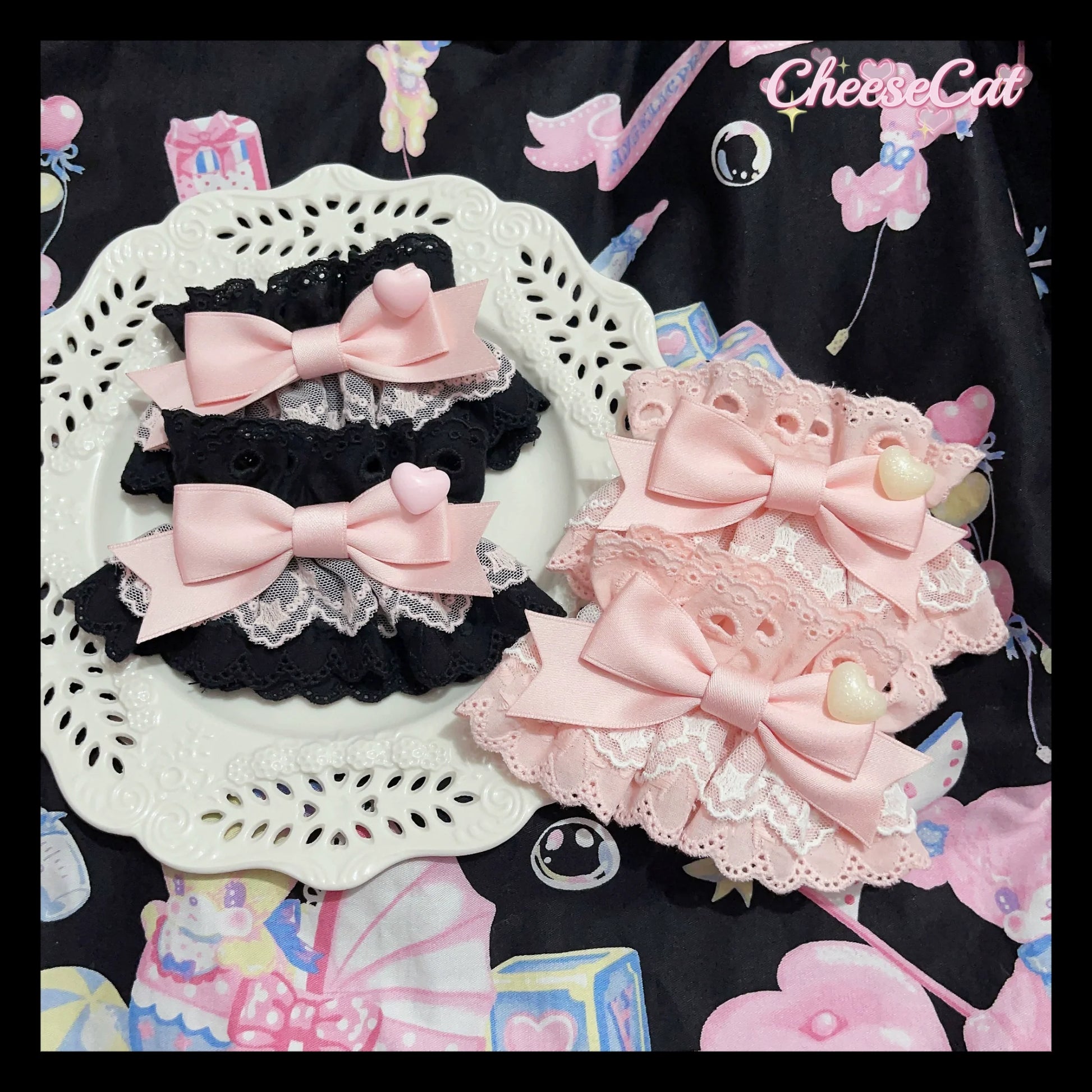 CheeseCat - Creamy Celestial - Sweet Lolita Cuffs Handmade Lace Cuffs