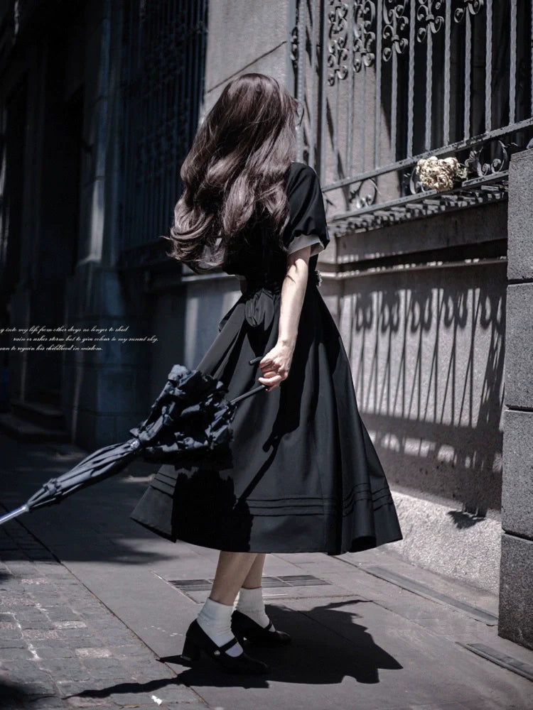 HuTaoMuJK - Thoughts - Vintage Lolita OP Dress Square Neckline Black Lolita Dress