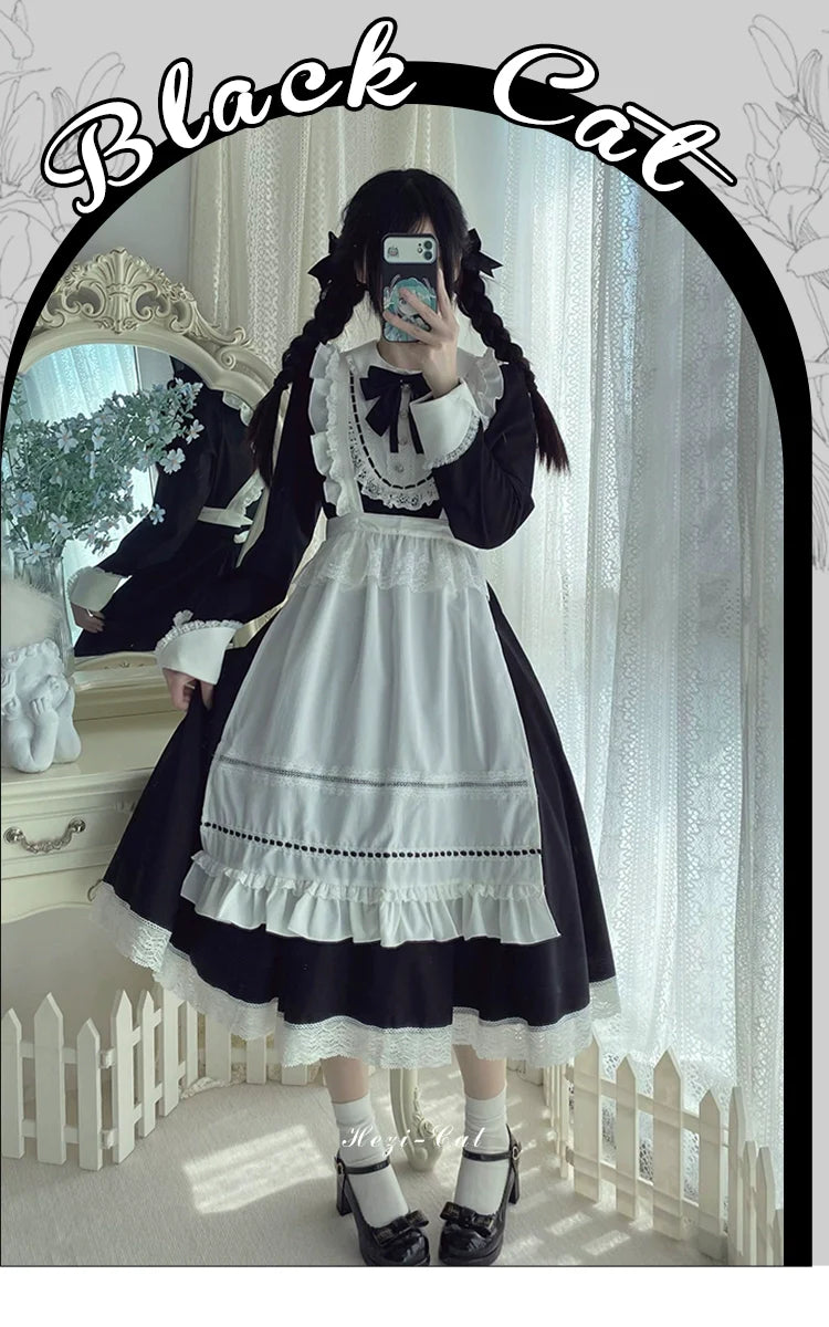 Hezi's Cat Haven - Black Cat Butler - Maid Lolita OP Dress Elegant Black and White Dress
