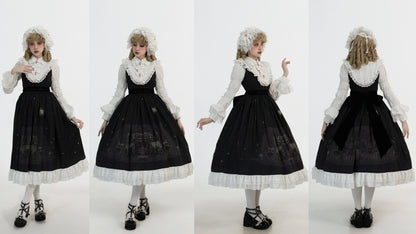Dark Circle Clinic - Barbara Manor Night - Gothic Lolita JSK Pleated Floral Print Lolita Dress