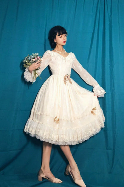 Miss Point - Dawn Girl - Reto Elegant lolita OP Dress Lace Long Sleeve