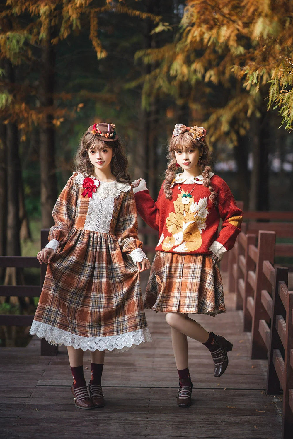 Miss Point - Chubby Fox in the Forest - Kawaii Lolita Sweater Customized Winter Lolita Couple Outfit