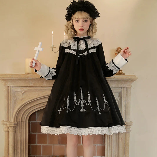 Mademoiselle Pearl - Winter Evening Prayer - Gothic Lolita Jumper Dress Embroidered Candlestick OP Dress