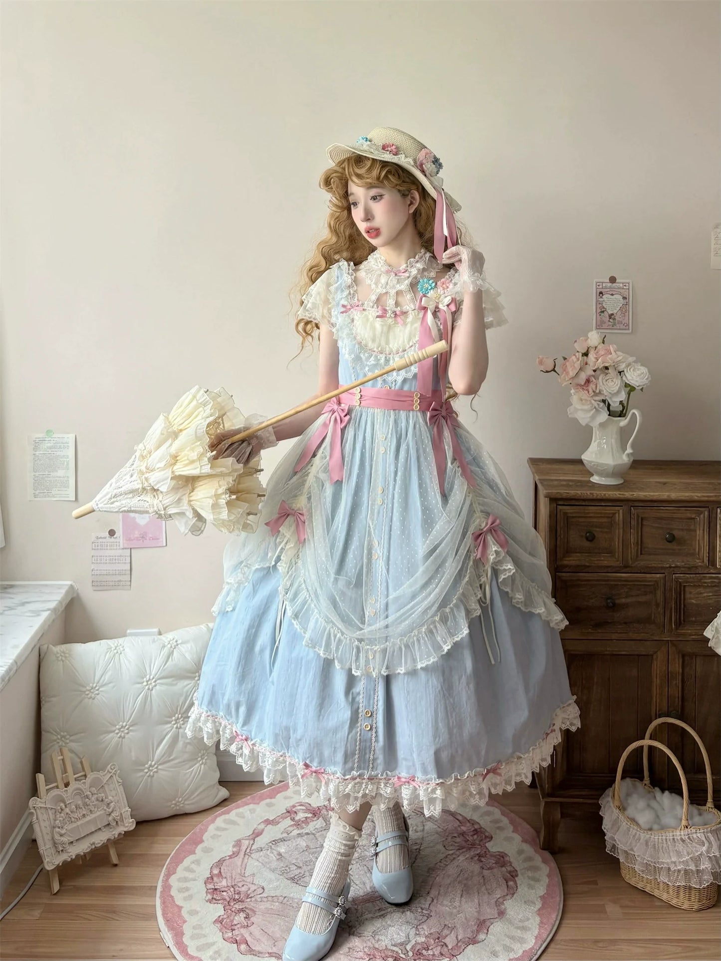 Uncle's Workshop - Fluttering Cherry Spring Strings - Cotton Sweet Lolita JSK Dress