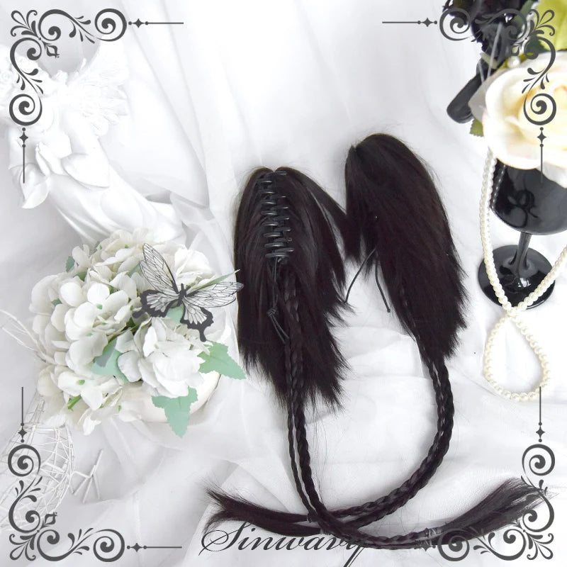 Sinwavy - Gothic Lolita Wig Black Natural Hair With Ponytails & Braids