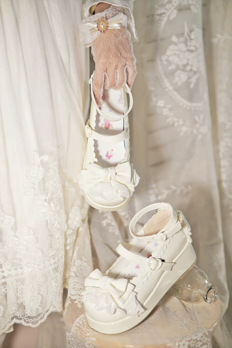 Jiujiu Lolita - Milky Puff - Sweet Lolita Heels Shoes, Round Toe With Petite Wedge
