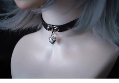 Strange Sugar - Gothic Lolita Choker Faux Leather Heart Pendant Necklace