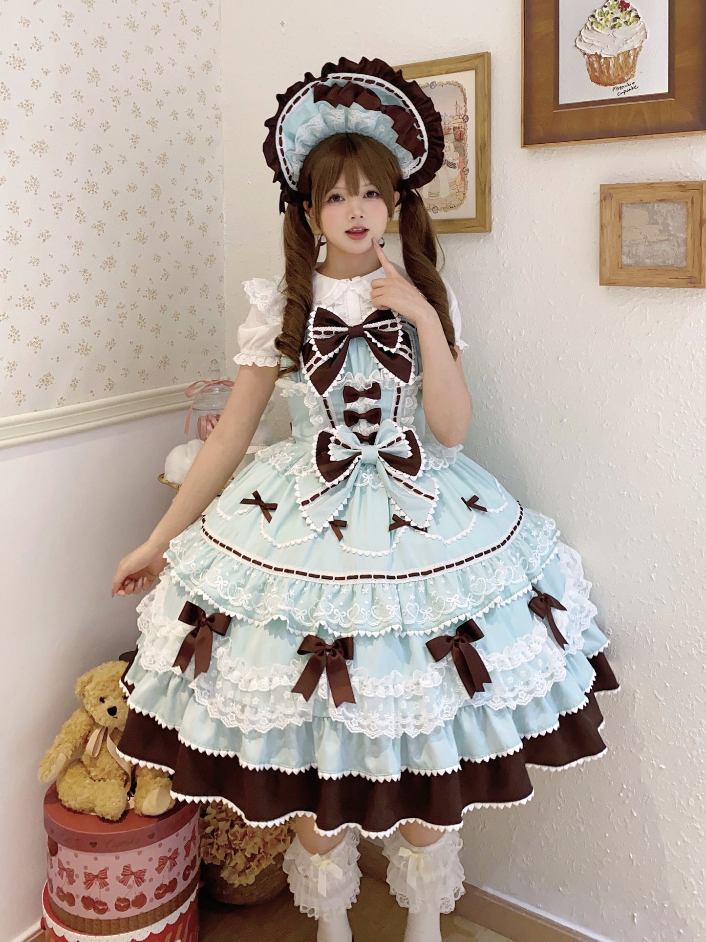 Sugar Girl - Fondant Cake - Summer Sweet Lolita JSK Dress, Tiered Ruffles and Bows