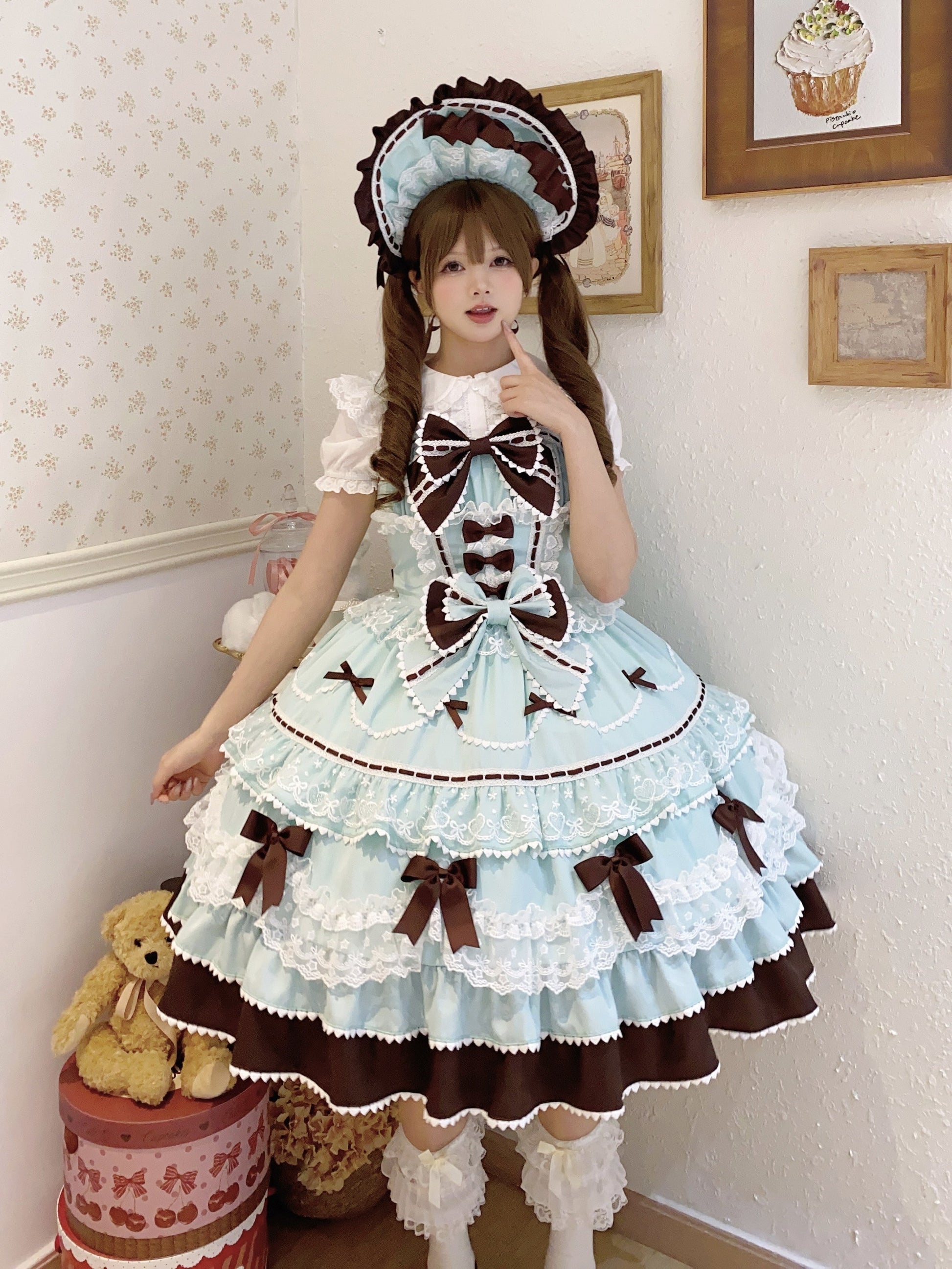 Sugar Girl - Fondant Cake - Summer Sweet Lolita JSK Dress, Tiered Ruffles and Bows