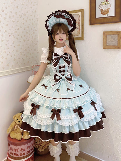 Sugar Girl - Fondant Cake - Summer Sweet Lolita JSK Dress, Tiered Ruffles and Bows