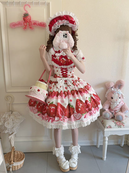 Hanguliang - Strawberry Tale - Sweet Lolita JSK Strawberry Printed Dress