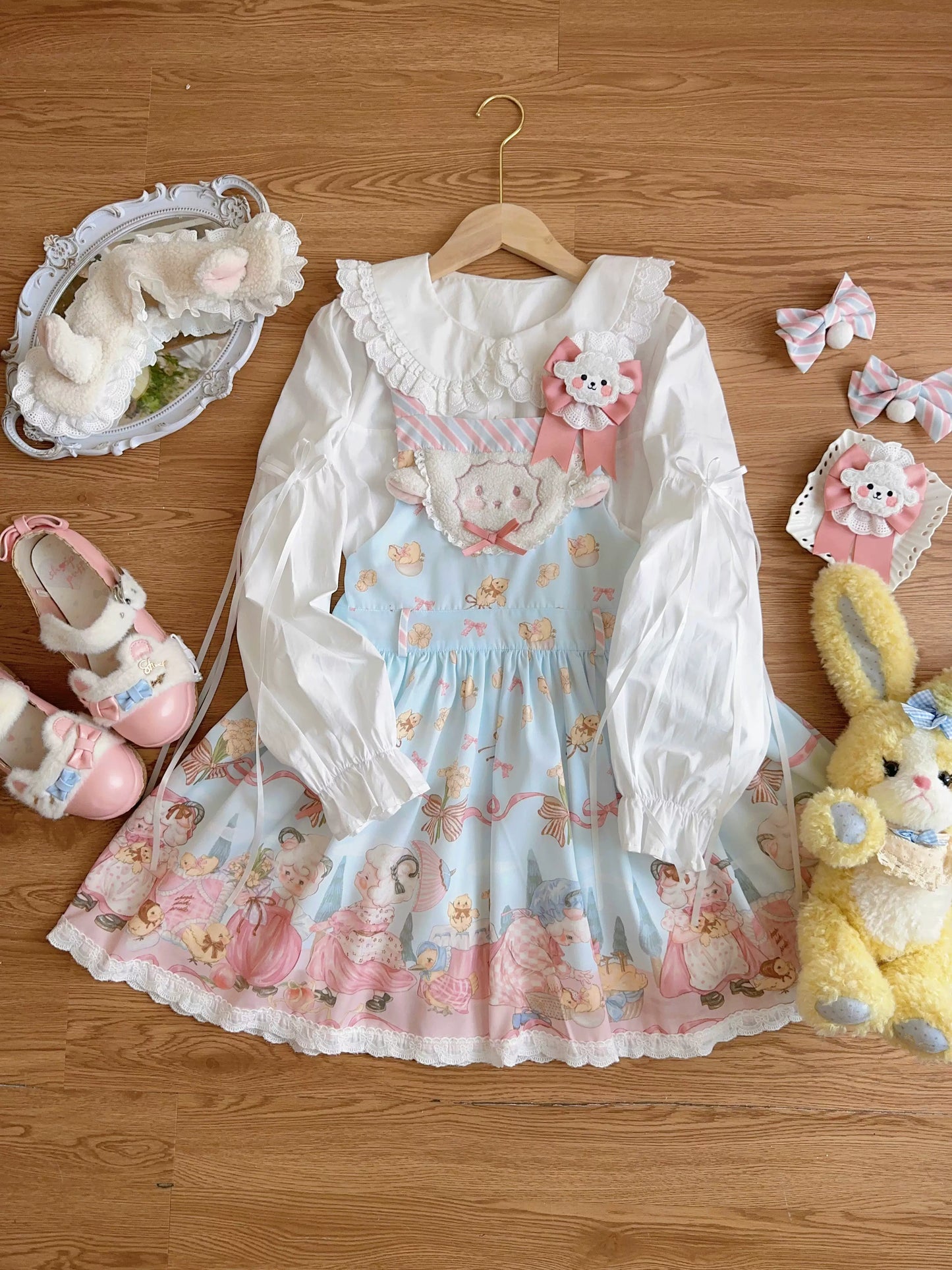 MeowMeow - Dance of the Lambs - Kawaii Lolita Salopette Dress With Cute Animal Prints
