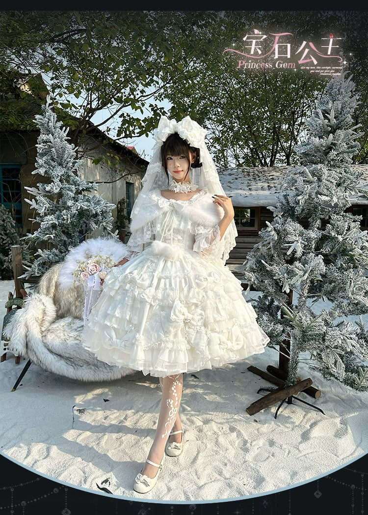 Mengfuzi - Gem Princess - Wedding Sweet Lolita JSK Dress Suit, Side Zipper