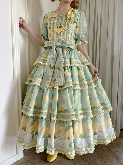Miss Point - Lemon Chick - Country Lolita Printed OP With Button Front
