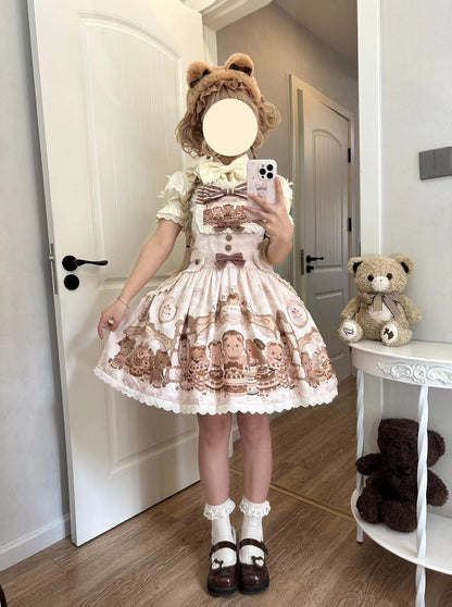 Akiyama Future Studio - Cute Lolita Salopette Dress Bear Print