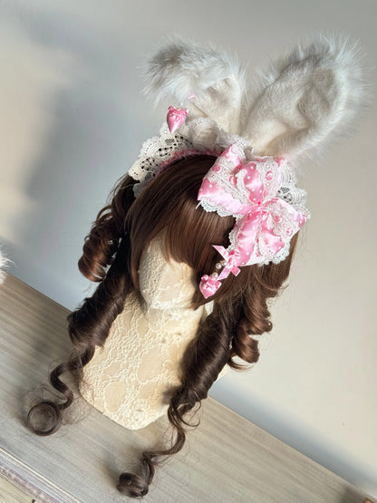 MAID - Sweet Lolita Headdress, Polka Dot Bow, Bunny Ear
