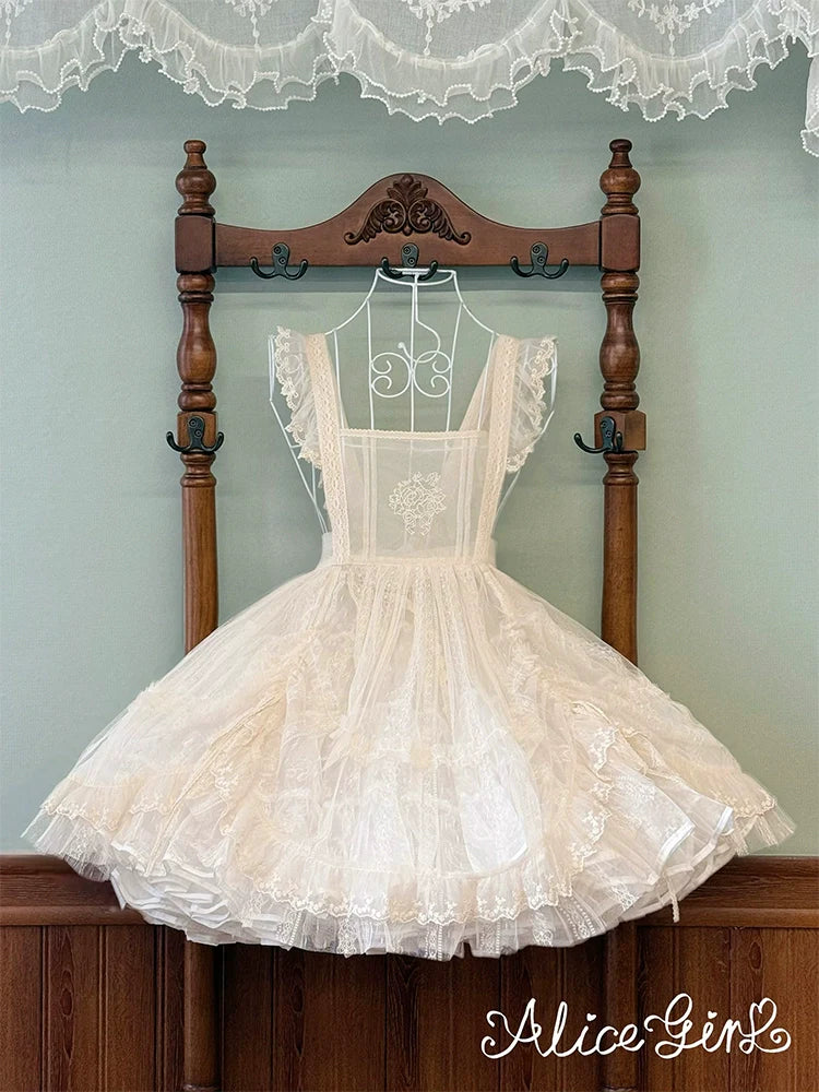 Alice Girl - Elegant Lolita Embroidered Apron with Adjustable Strap