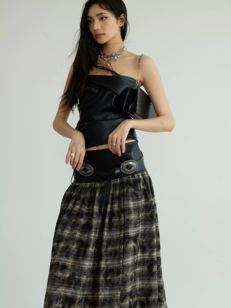 High-Waist Leather Retro Maxi Long-Skirt